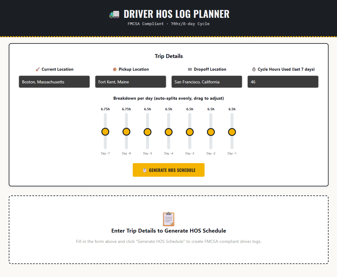 HOS Trip Planner screenshot 1